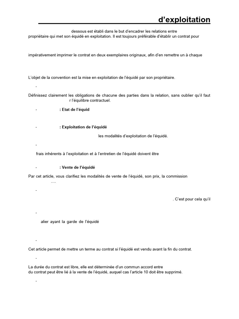 Modèle de contrat d'exploitation équidé | PDF | Assurance