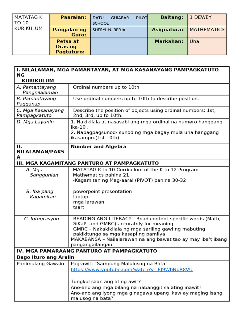 Ordinal Numbers Matatag | PDF