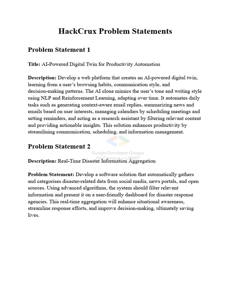 HackCrux 2024 Problem Statements | PDF | Waste | Recycling