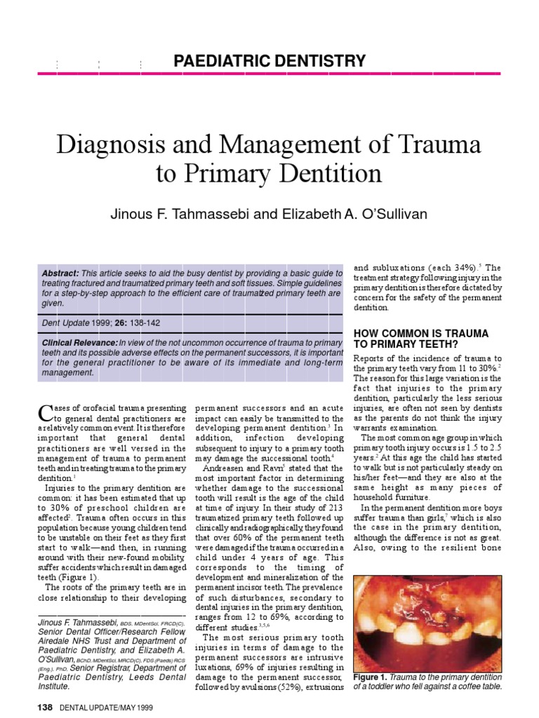 Diagnosis and Management of Trauma to Primary Dentition Paediatric