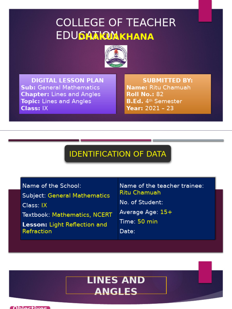 Class 9 Lesson Plan: Lines and Angles | PDF | Line (Geometry) | Angle