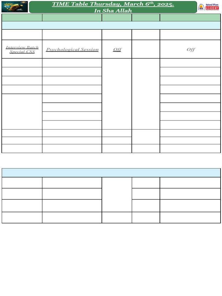 March 6, 2025 Class Schedule | PDF