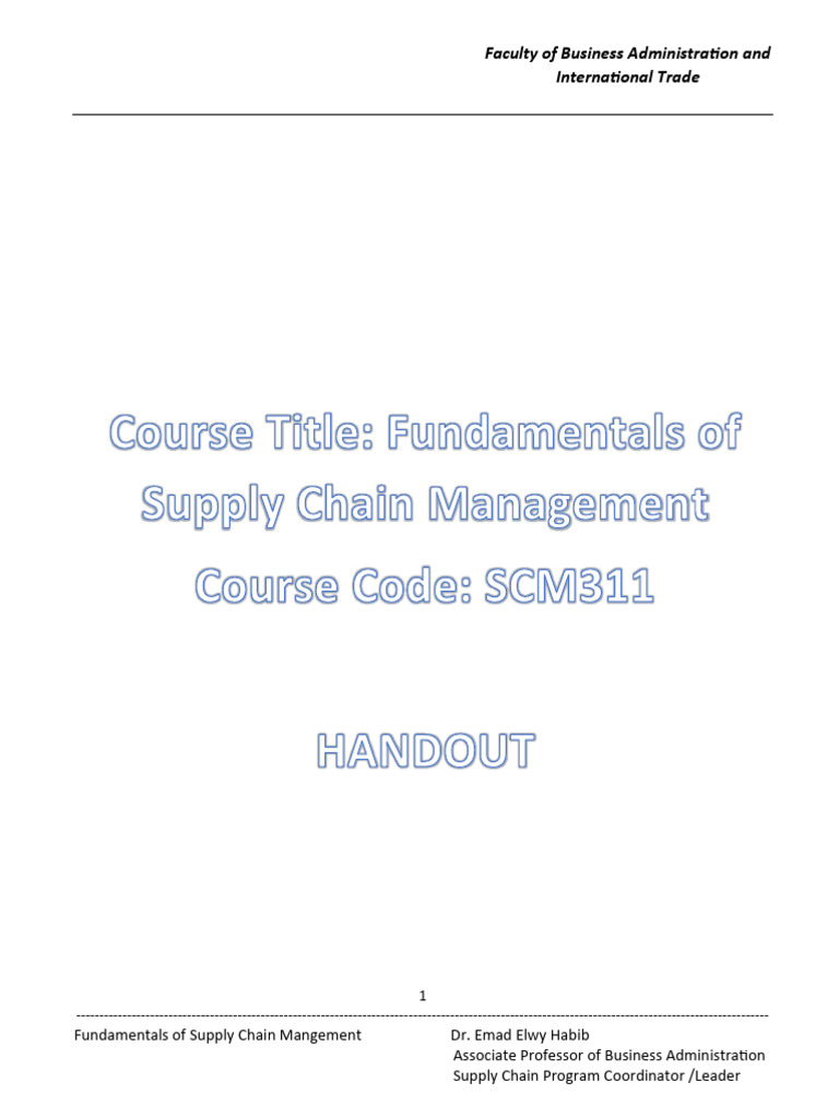 Supply Chain Management Handout Part 1 | PDF | Supply Chain | Supply ...