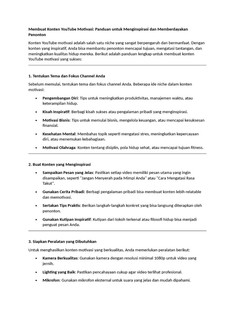 Panduan Konten YouTube Motivasi | PDF