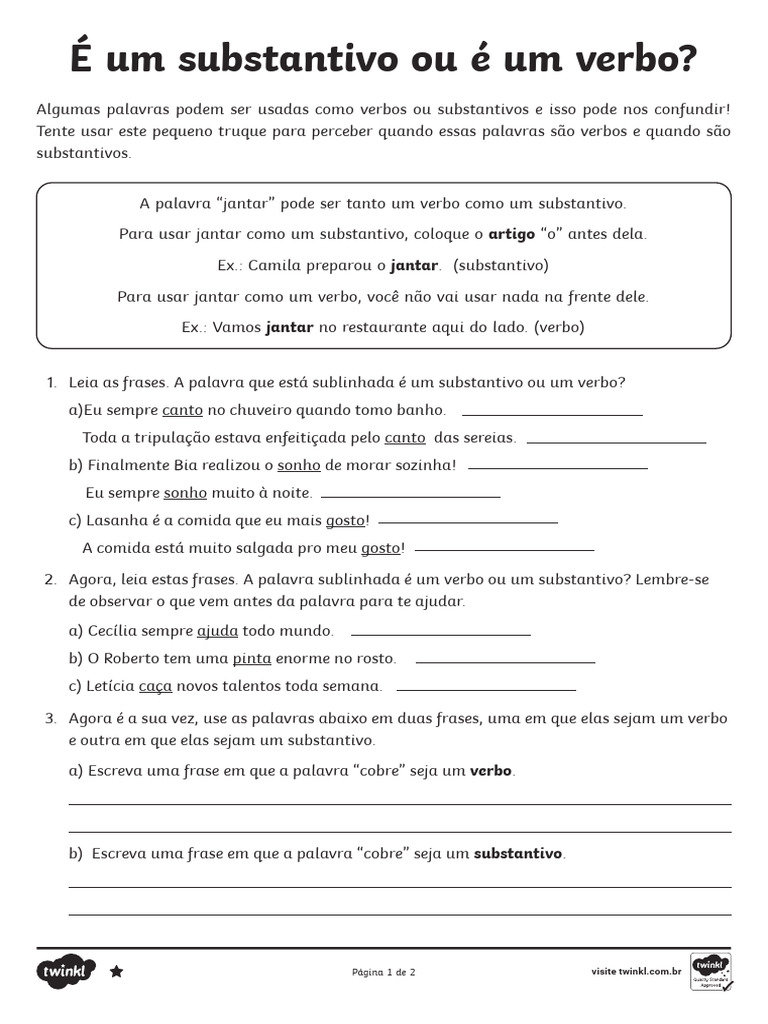 Substantivos ou Verbos: Como Identificar | PDF | Substantivo | Palavra