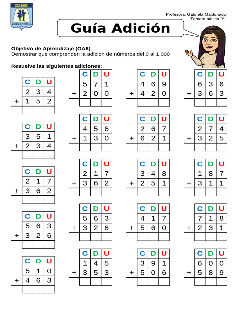 Guía N°1 Adición Sin Reserva CDU | PDF