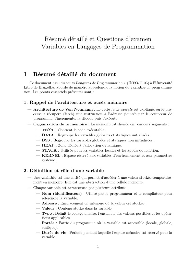 Variables en Programmation : Concepts Clés | PDF | Variable ...