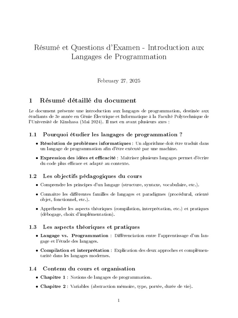 Introduction aux Langages de Programmation | PDF | Langage de ...