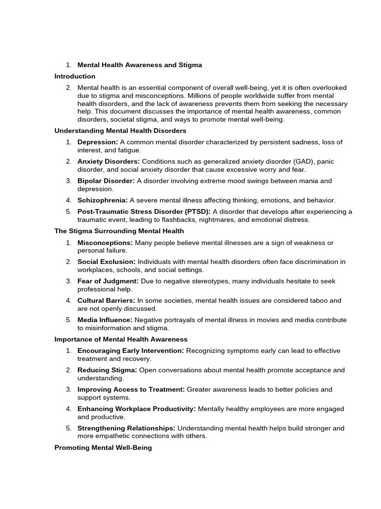 Mental Health Awareness and Stigma | PDF | Mental Disorder | Mental Health