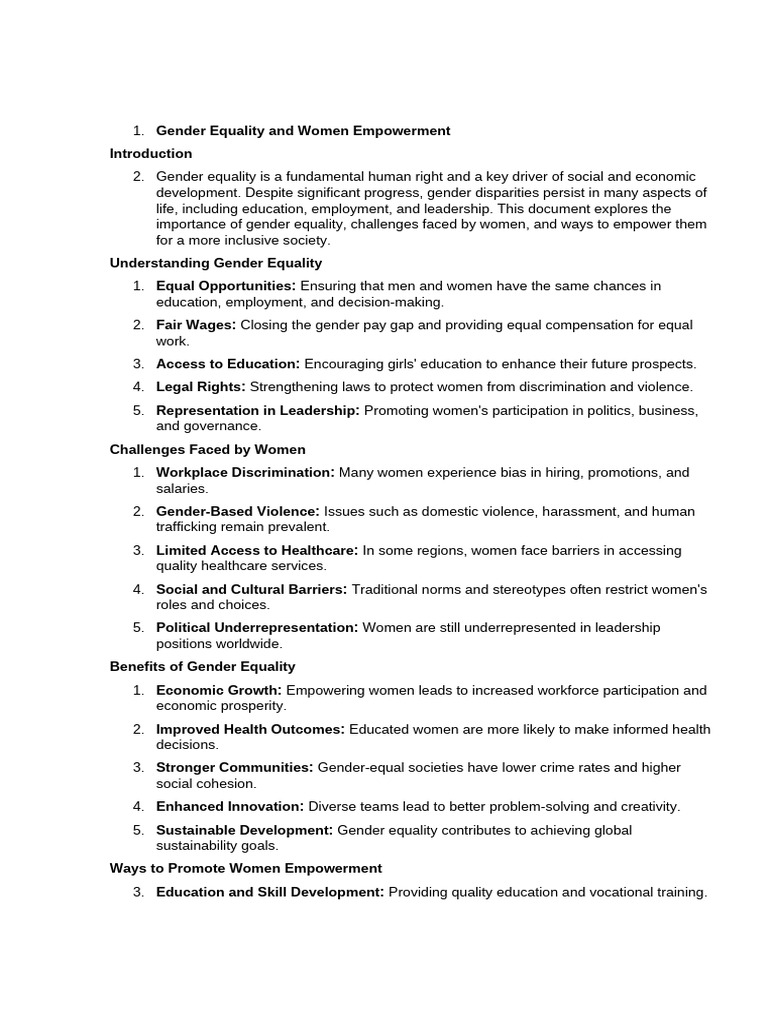 Gender Equality And Women Empowerment Pdf Gender Equality Gender