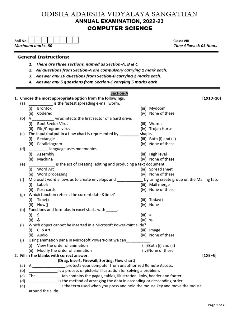 Viii QP Computer Science Annual 2023 | PDF | Microsoft Excel | Hyperlink
