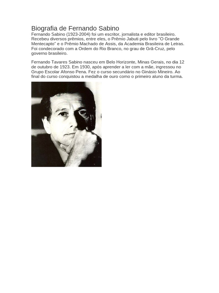 Biografia de Fernando Sabino: Vida e Prêmios | PDF