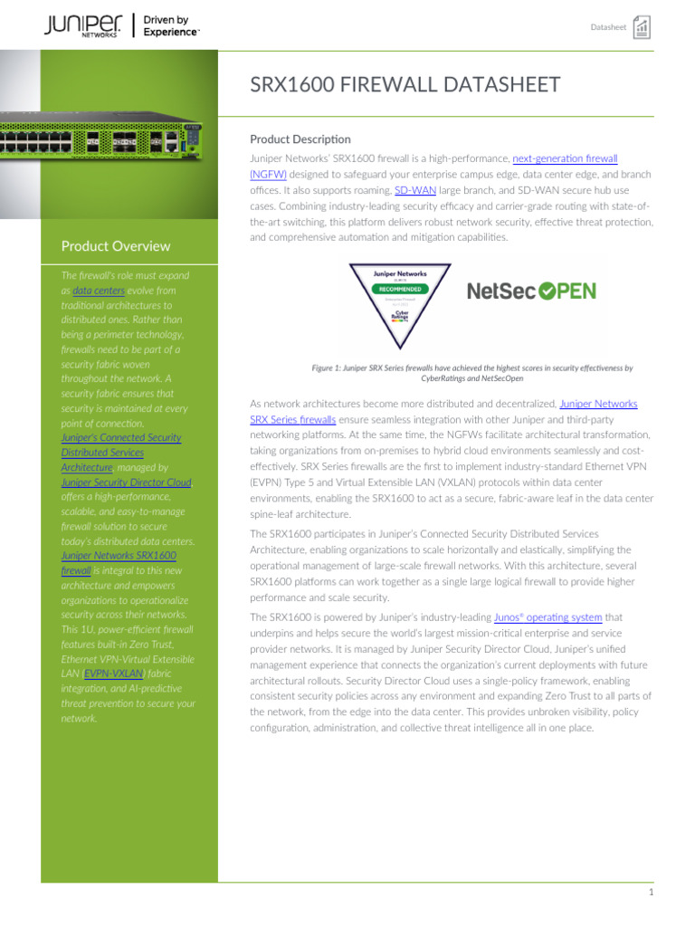 srx1600 Firewall Datasheet | PDF | Computer Network | I Pv6