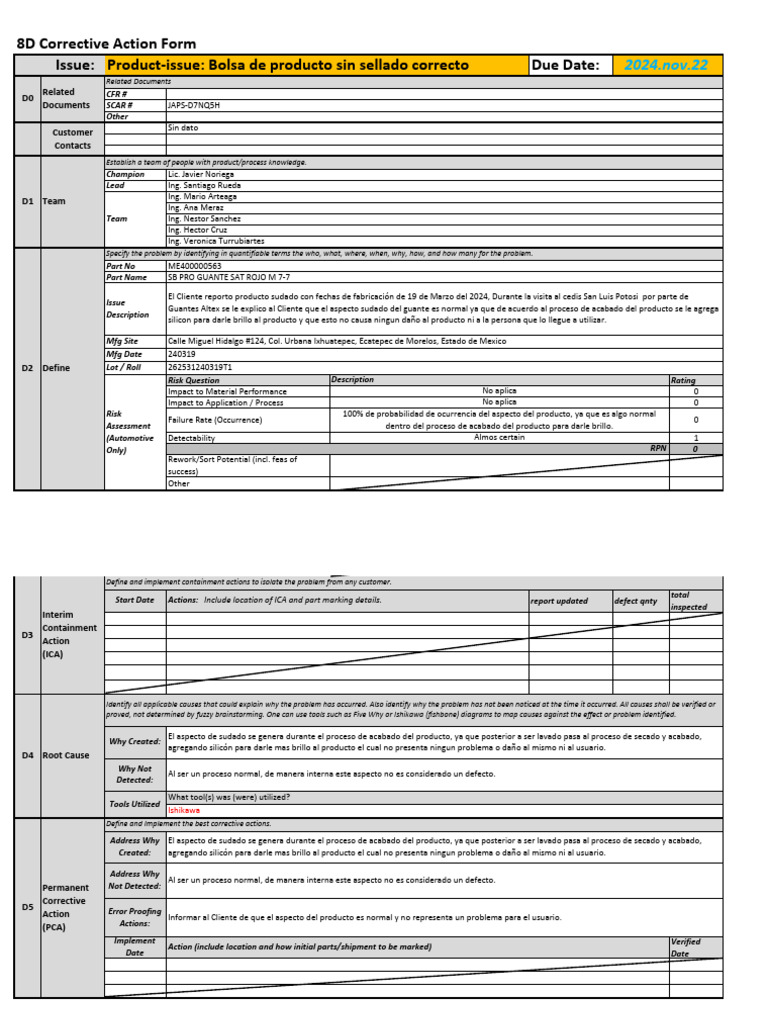 8D Corrective Action Report Template | PDF