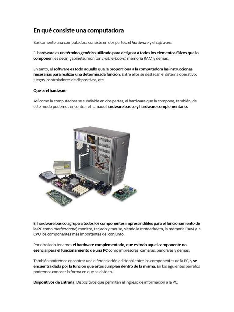 Componentes Esenciales de una Computadora | PDF | Hardware de la ...