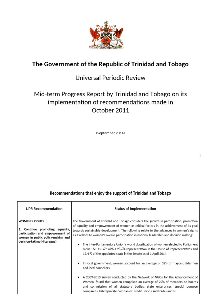 Trinidad and Tobago UPR Women's Rights Report | PDF | Violence | Hiv/Aids
