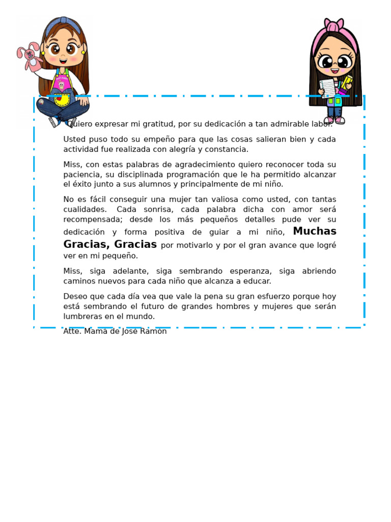Agradecimiento a una Maestra Dedicada | PDF