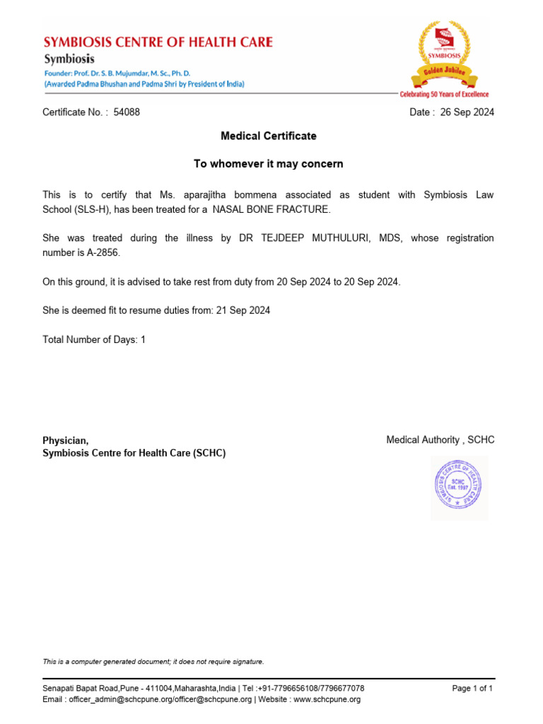 Medical Certificate for Bone Fracture | PDF