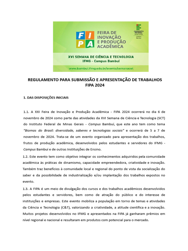 Regulamento FIPA 2024 | PDF | Inovação | Science