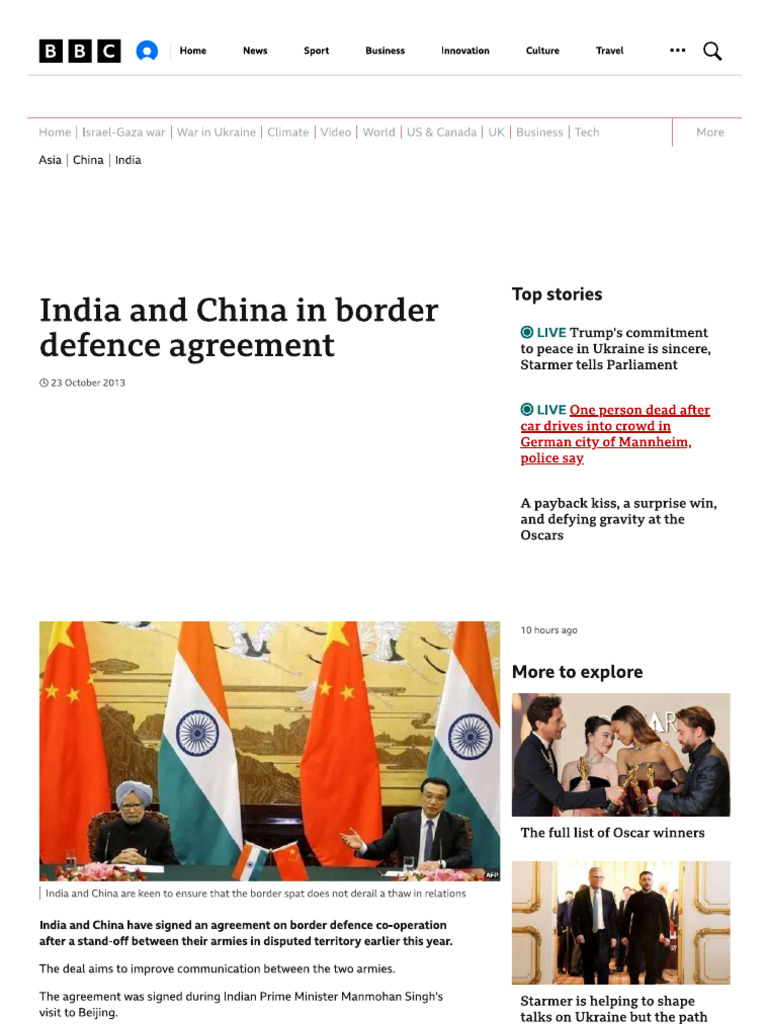 @india and China in Border Defence Agreement | PDF