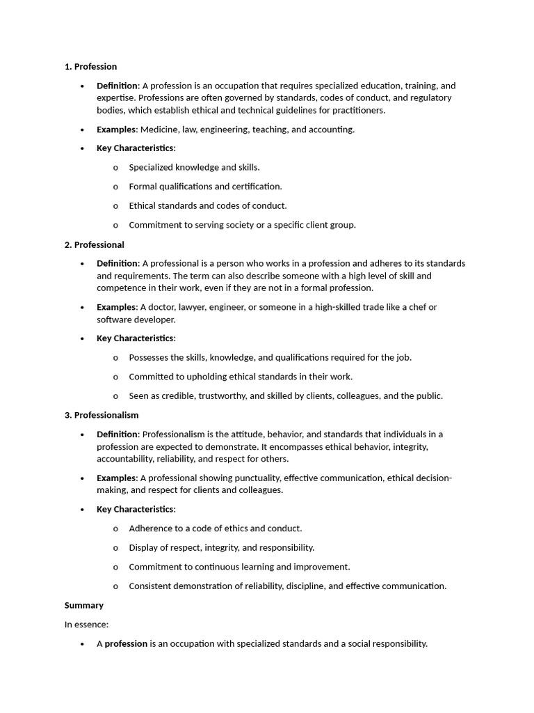 Understanding Profession and Professionalism | PDF | Profession | Business