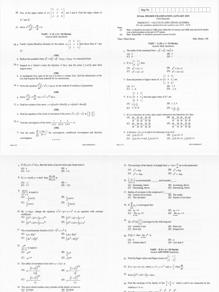 18MAB101T - 1ST SEM Jan2019 | PDF