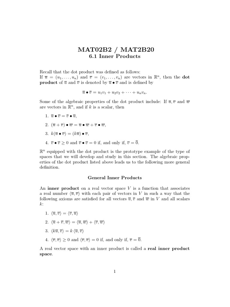 Understanding Inner Products in Vector Spaces | PDF | Vector Space ...