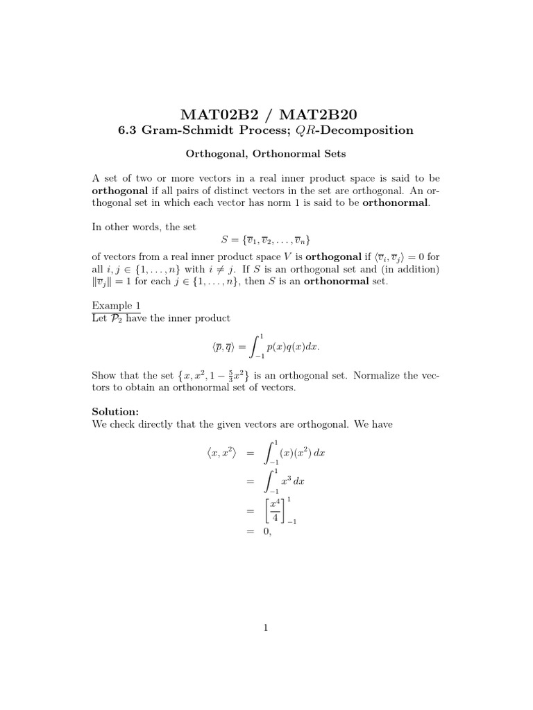 Gram-Schmidt Process and Orthonormal Sets | PDF | Basis (Linear Algebra ...