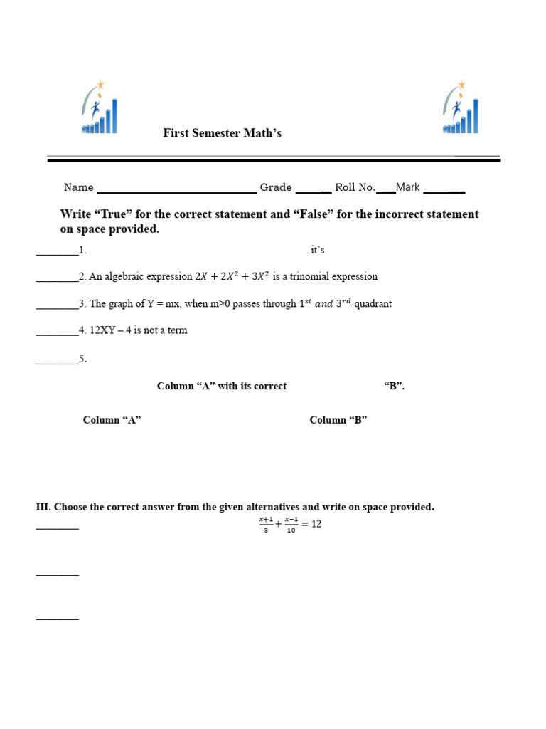 test 3 grade 7 (1) (1) | PDF | Mathematical Concepts | Applied Mathematics
