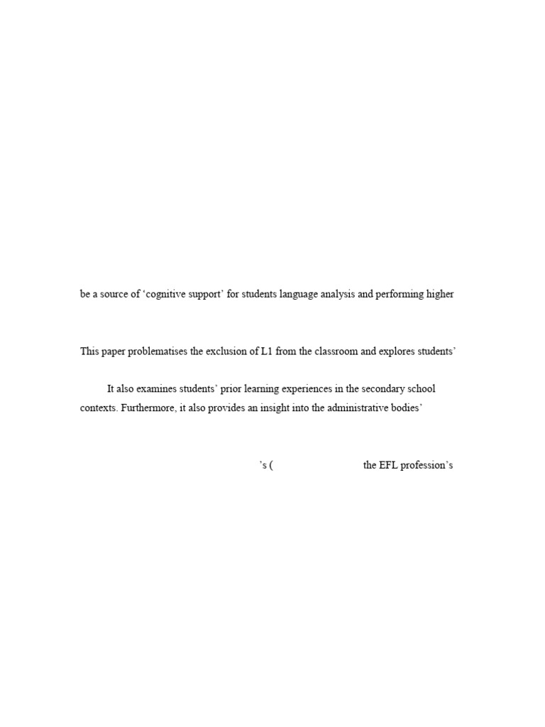Role of L1 in EFL Classrooms in UAE | PDF | English As A Second Or ...