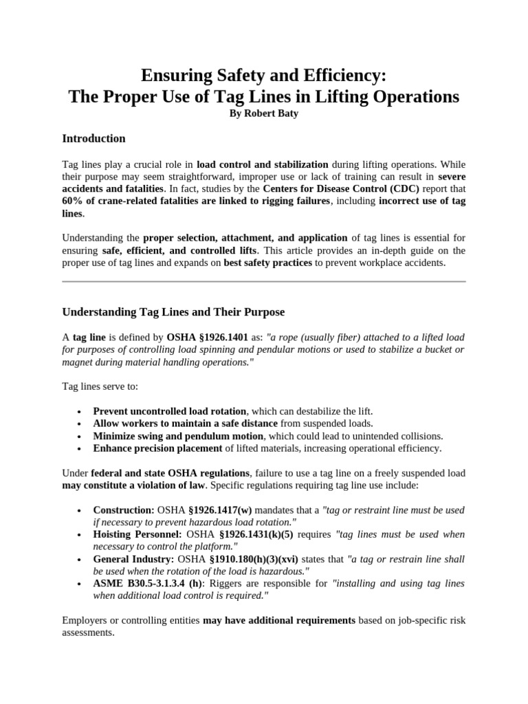 Tag Line Safety in Lifting Operations | PDF | Knot | Rope