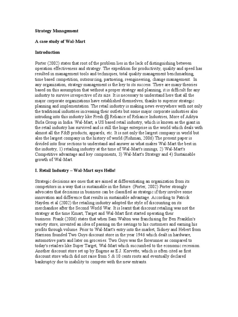 Strategy Management Case Study | PDF | Walmart | Strategic Management