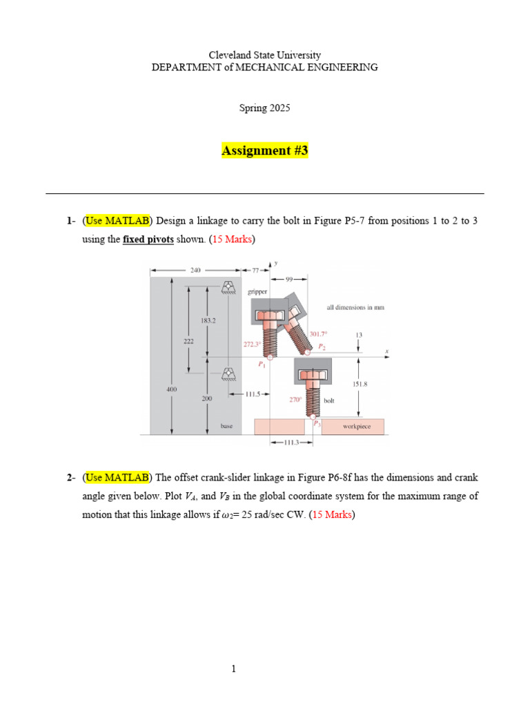 Mechanical Engineering Kinematics Assignment | PDF