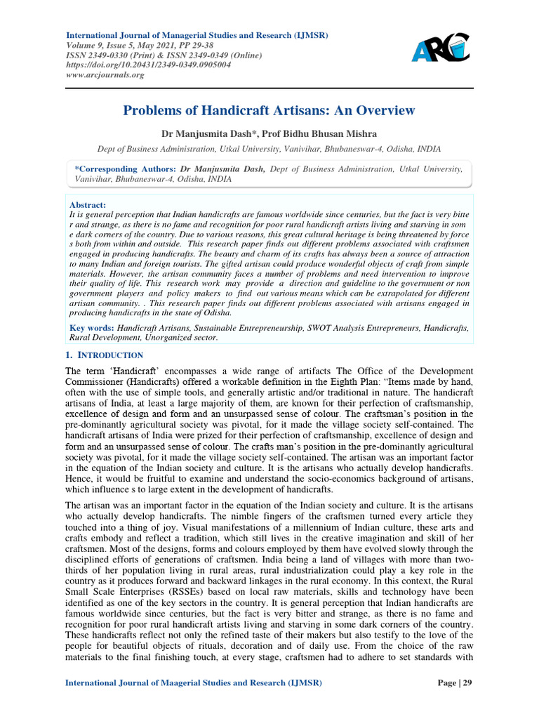 Challenges Faced by Handicraft Artisans | PDF | Crafts | Market (Economics)