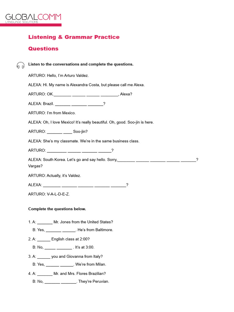 Listening and Grammar Exercises | PDF