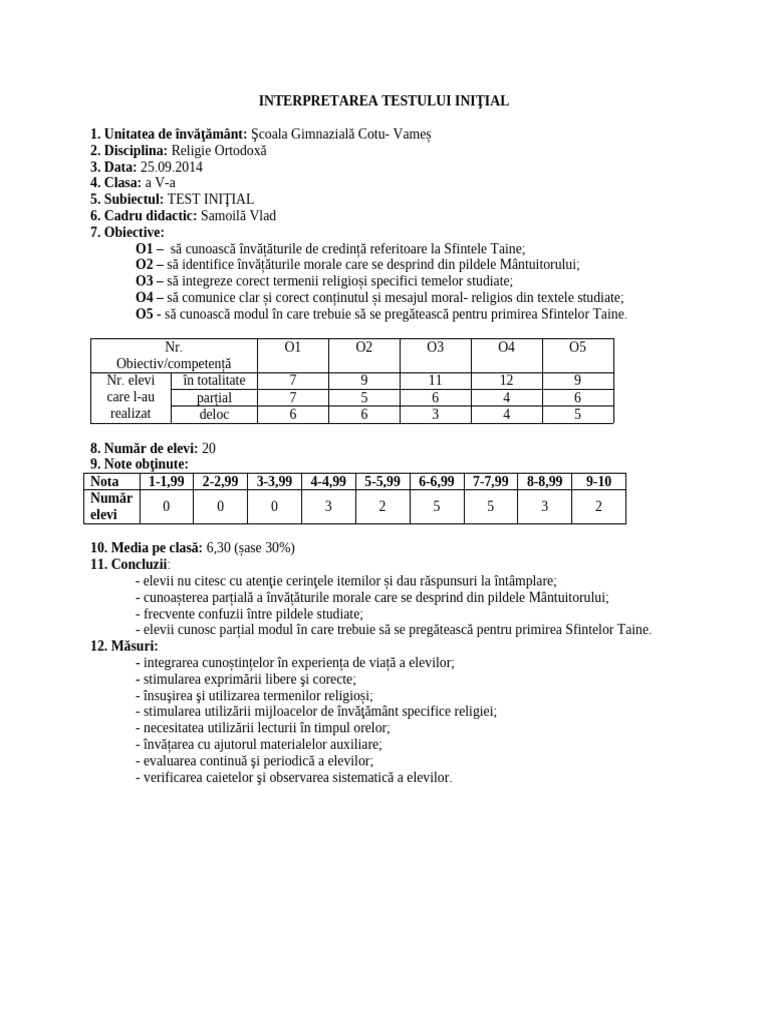 Interpretare Test CL 5 | PDF