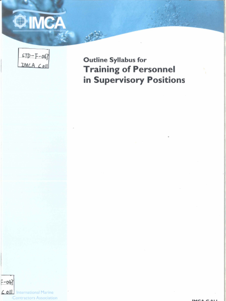 IMCA C011, Outline Syllbus For Training of Personnel in Supervisory ...
