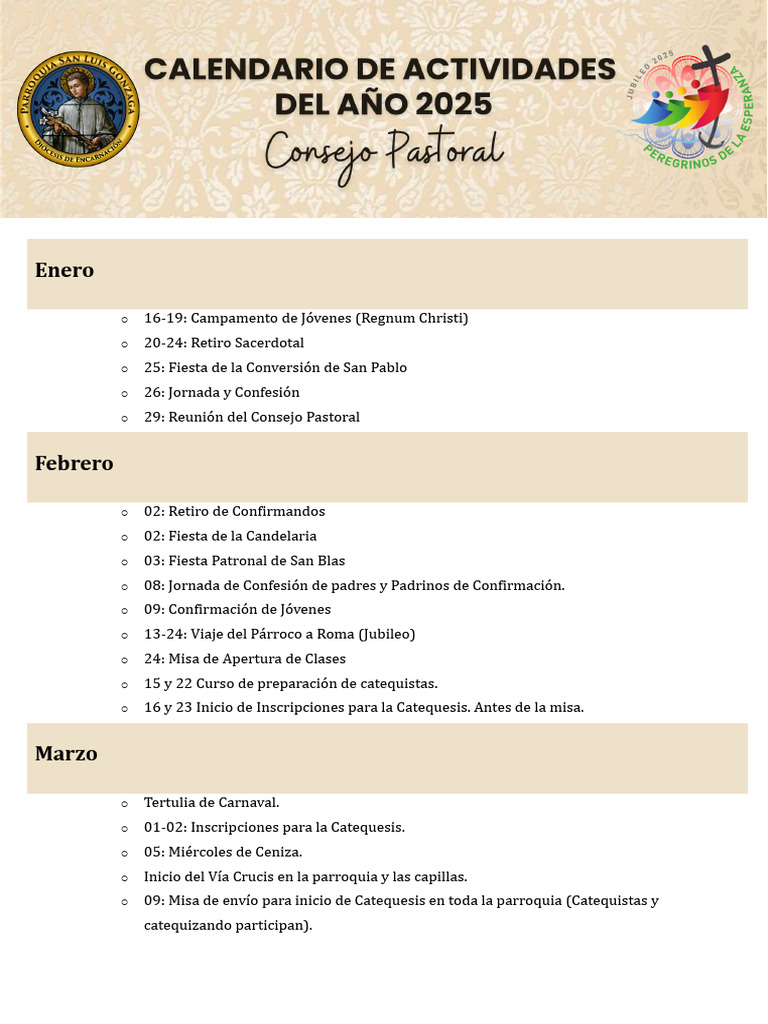 Calendario Pastoral 2025 | PDF | Navidad | Liturgia Catolica