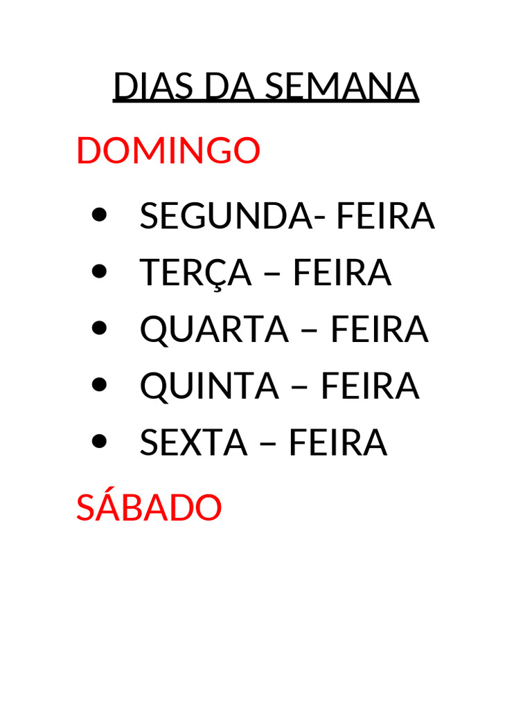 Dias Da Semana | PDF