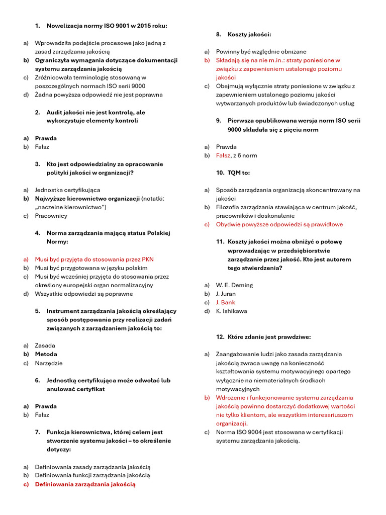 Zarz%C4%85dzania-Jako%C5%9Bci%C4%85-egzamin | PDF