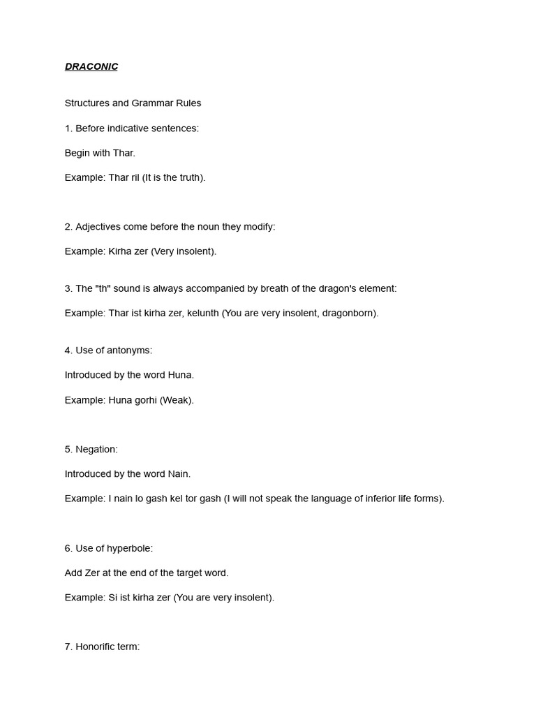 Draconic Language Grammar Guide PDF