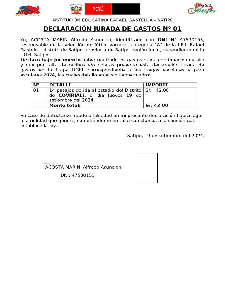Declaración Jurada de Gastos | PDF