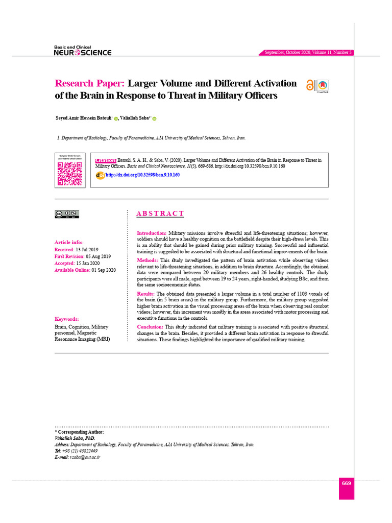 Military Training Effects on Brain Activation | PDF | Stress (Biology ...