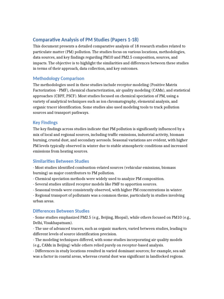 Comparative Analysis PM Studies Full | PDF | Particulates | Air Pollution