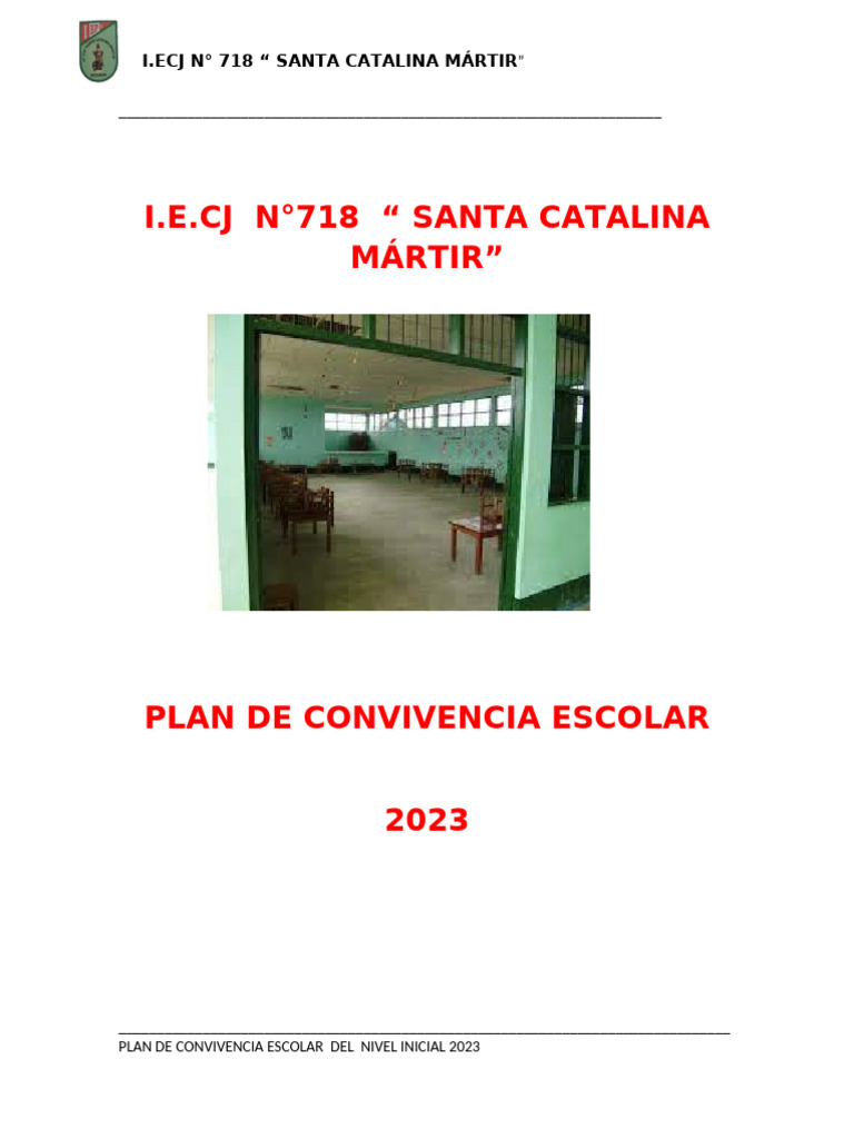Plan de Convivencia Escolar 2023 I.E.C.J. 718 | PDF | Educación de la ...