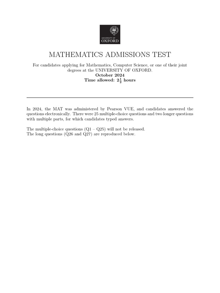 Oxford MAT 2024 Question Paper | PDF | Multiple Choice | Mathematics