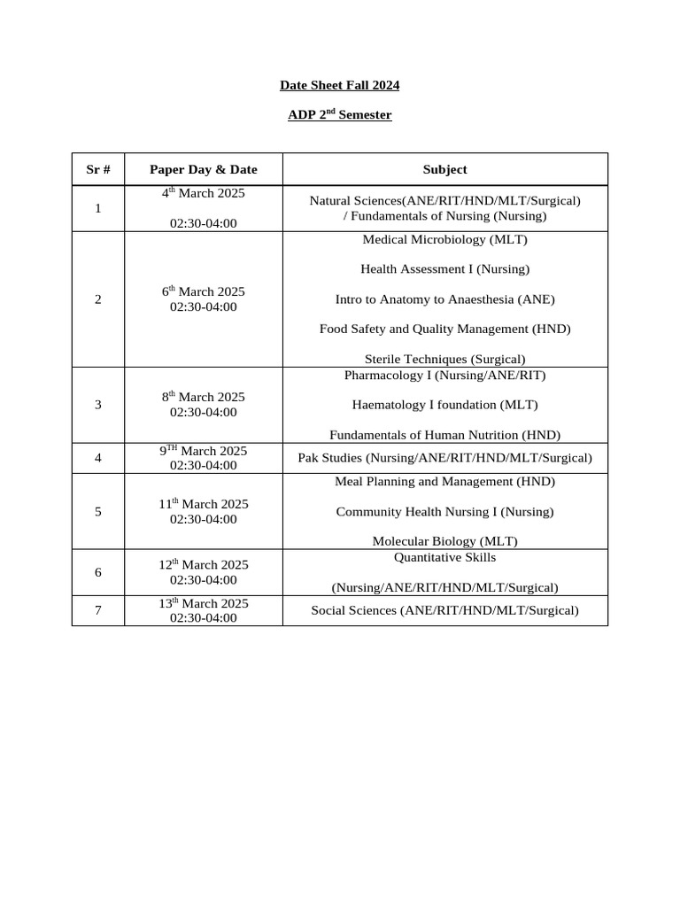 Fall 2024 Exam Schedule Overview | PDF