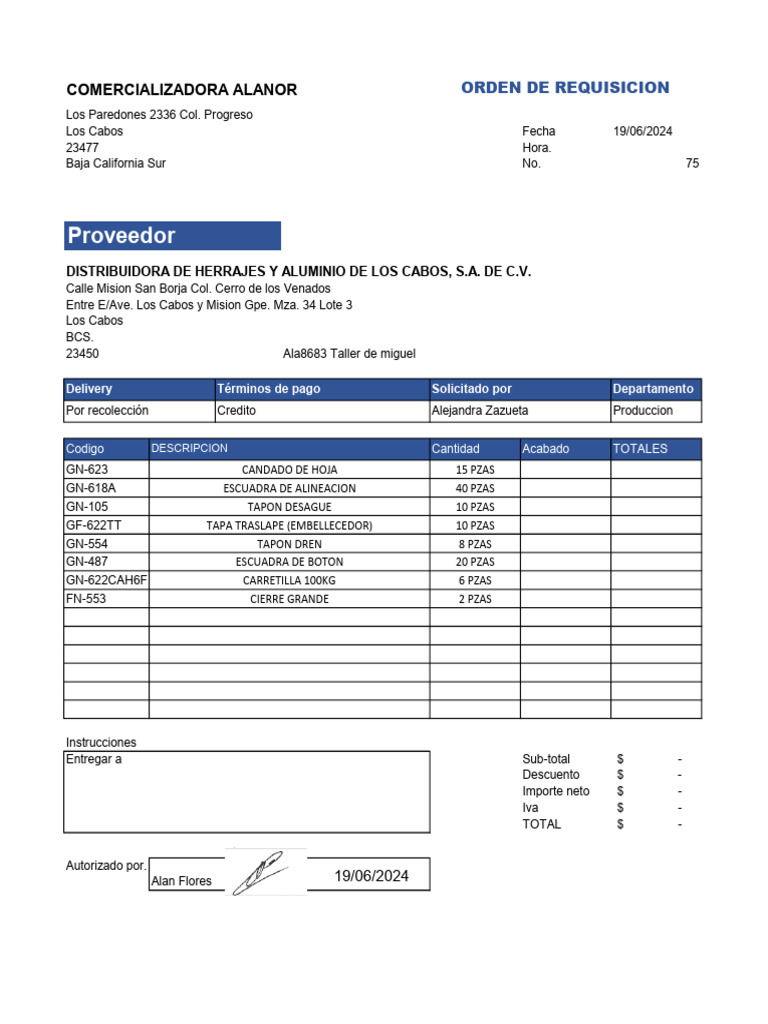 Orden de Requisición Herramientas Los Cabos | PDF