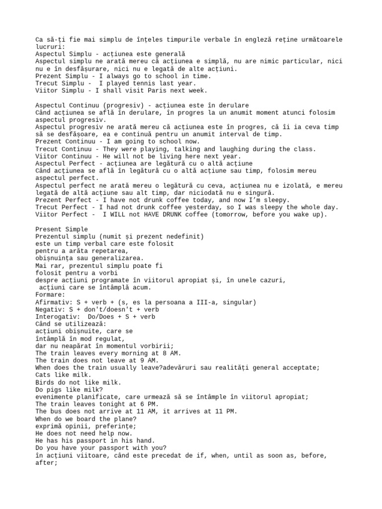 Timpurile Verbale În Engleză | PDF