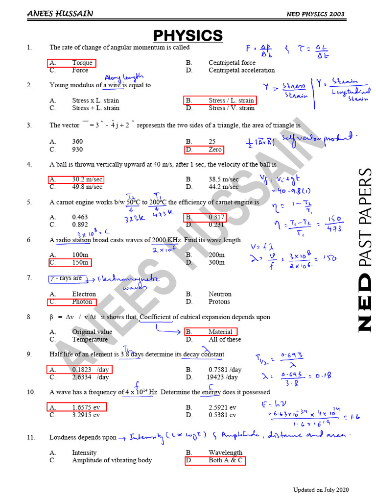 Physics Quiz Questions and Answers | PDF | Force | Velocity